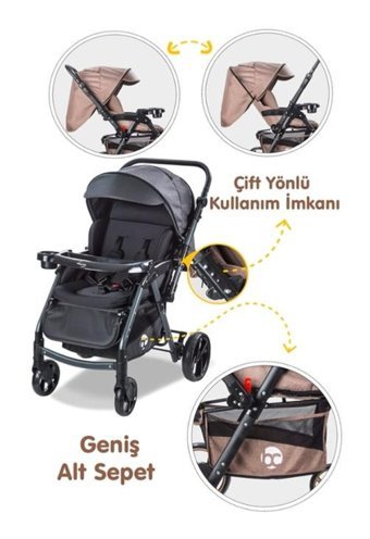 Baby Care Çift Yönlü Katlanabilir 360 Derece Dönen Tam Yatar Bebek Arabası Siyah