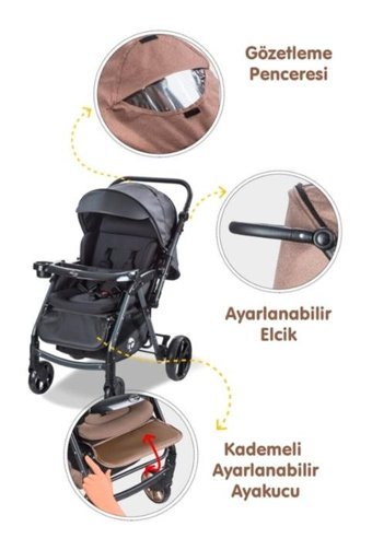 Baby Care Çift Yönlü Katlanabilir 360 Derece Dönen Tam Yatar Bebek Arabası Siyah