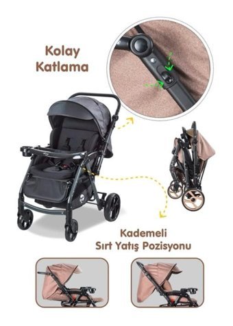Baby Care Çift Yönlü Katlanabilir 360 Derece Dönen Tam Yatar Bebek Arabası Siyah