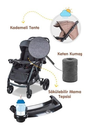 Baby Care Çift Yönlü Katlanabilir 360 Derece Dönen Tam Yatar Bebek Arabası Siyah