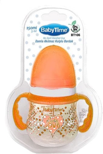 Baby Time Pipetli Akıtmaz Kulplu 150 ml Alıştırma Bardağı Turuncu