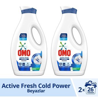 Omo Active Fresh Cold Power Beyazlar İçin 52 Yıkama Sıvı Deterjan 2x1.69 lt