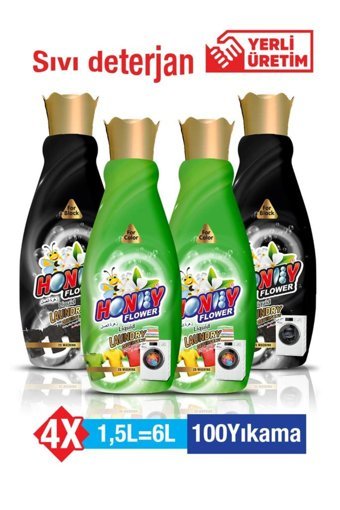 Honey Flower Renkliler ve Siyahlar İçin 100 Yıkama Sıvı Deterjan 4x1.5 lt