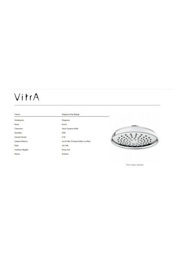 Vitra Elegance Krom Ankastre Yağmur Tepe Duş Başlığı Gümüş