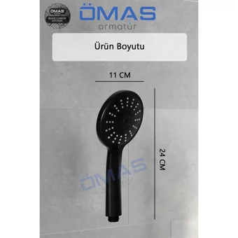 Ömas Otomasyon 5 Fonksiyonlu Tazyikli Yağmur El Duş Başlığı Siyah