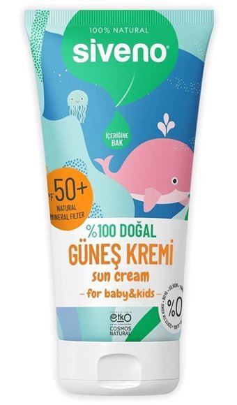 Siveno 50 Faktör Hassas Ciltler İçin Suya Dayanıklı Parabensiz Bebek Yüz ve Vücut Güneş Kremi 50 ml