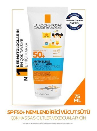 La Roche Posay Anthelios 50 Faktör Hassas Ciltler İçin Yağsız Suya Dayanıklı Parfümsüz Parabensiz Bebek Yüz ve Vücut Güneş Sütü 75 ml