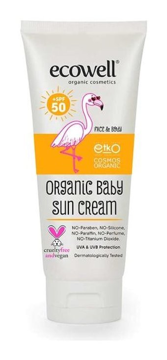 Ecowell 50 Faktör Tüm Ciltler İçin Parfümsüz Parabensiz Bebek Yüz ve Vücut Güneş Kremi 110 ml