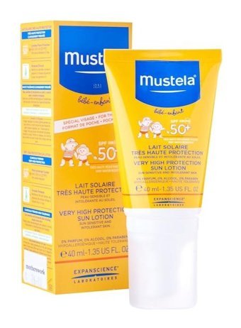 Mustela 50 Faktör Hassas Ciltler İçin Yağsız Suya Dayanıklı Parfümsüz Bebek Yüz ve Vücut Güneş Losyonu 40 ml
