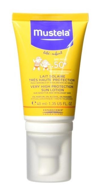 Mustela 50 Faktör Hassas Ciltler İçin Yağsız Suya Dayanıklı Parfümsüz Bebek Yüz ve Vücut Güneş Losyonu 40 ml