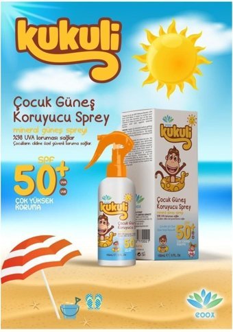 Kukuli 50 Faktör Tüm Ciltler İçin Yağsız Suya Dayanıklı Parfümsüz Parabensiz Bebek Yüz ve Vücut Güneş Kremi 150 ml