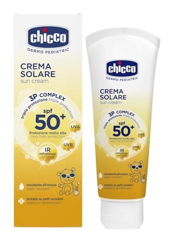 Chicco 50 Faktör Hassas Ciltler İçin Yağsız Suya Dayanıklı Parfümsüz Parabensiz Bebek Yüz ve Vücut Güneş Kremi 75 ml