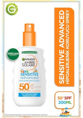 Garnier Ambre Solaire 50 Faktör Hassas Ciltler İçin Suya Dayanıklı Parfümsüz Bebek Yüz ve Vücut Güneş Kremi 200 ml
