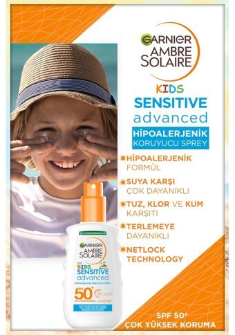 Garnier Ambre Solaire 50 Faktör Hassas Ciltler İçin Suya Dayanıklı Parfümsüz Bebek Yüz ve Vücut Güneş Kremi 200 ml