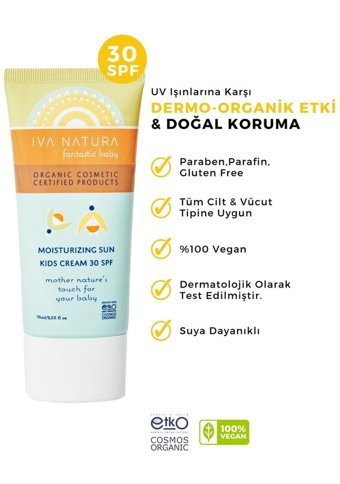 Iva Natura 30 Faktör Hassas Ciltler İçin Suya Dayanıklı Parabensiz Bebek Yüz ve Vücut Güneş Kremi 75 ml