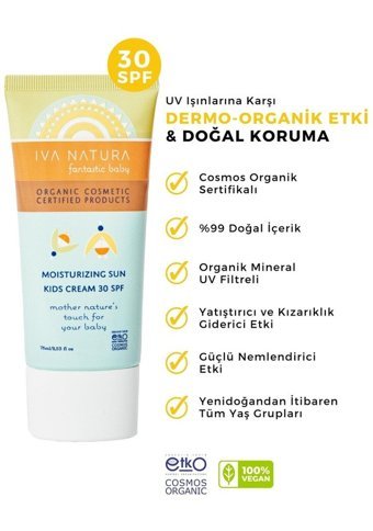 Iva Natura 30 Faktör Hassas Ciltler İçin Suya Dayanıklı Parabensiz Bebek Yüz ve Vücut Güneş Kremi 75 ml