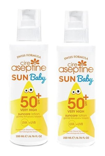 Cire Aseptine Sun Baby 50 Faktör Hassas Ciltler İçin Suya Dayanıklı Parabensiz Bebek Yüz ve Vücut Güneş Losyonu 200 ml