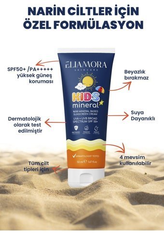 Eliamora 50 Faktör Hassas Ciltler İçin Yağsız Suya Dayanıklı Parabensiz Bebek Yüz ve Vücut Güneş Kremi 50 ml