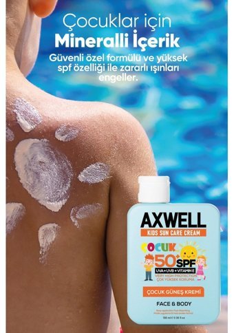 Axwell Kids 50 Faktör Tüm Ciltler İçin Bebek Yüz ve Vücut Güneş Kremi 100 ml