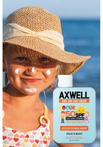 Axwell Kids 50 Faktör Tüm Ciltler İçin Bebek Yüz ve Vücut Güneş Kremi 100 ml