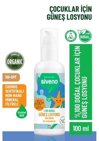 Siveno 50 Faktör Tüm Ciltler İçin Suya Dayanıklı Parabensiz Bebek Yüz ve Vücut Güneş Losyonu 100 ml
