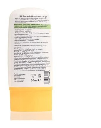 Hipp Babysanft 50 Faktör Hassas Ciltler İçin Suya Dayanıklı Parfümsüz Parabensiz Bebek Yüz Güneş Kremi 30 ml