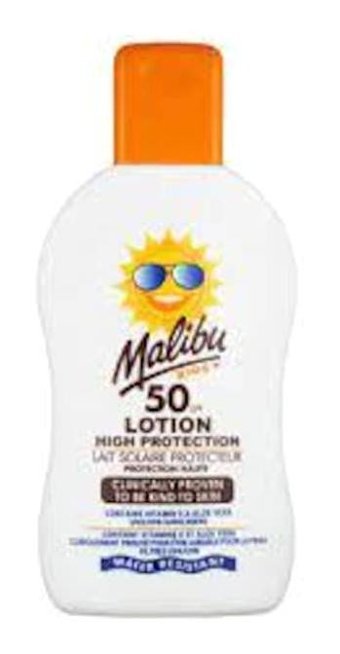 Malibu 50 Faktör Hassas Ciltler İçin Suya Dayanıklı Bebek Yüz ve Vücut Güneş Losyonu 200 ml