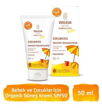 Weleda 50 Faktör Hassas Ciltler İçin Suya Dayanıklı Parfümsüz Parabensiz Bebek Yüz ve Vücut Güneş Kremi 150 ml