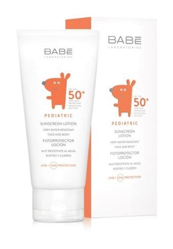 Babe Laboratorios Pediatrik 50 Faktör Hassas Ciltler İçin Yağsız Suya Dayanıklı Parfümsüz Bebek Yüz ve Vücut Güneş Losyonu 100 ml