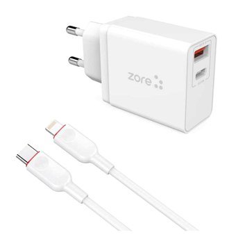 Zore ZR-X2 iPhone Lightning Kablolu 22 W Hızlı Şarj Aleti Beyaz