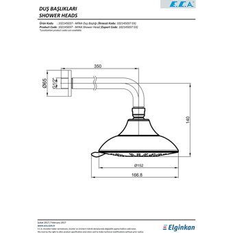E.C.A Mina 102145037 Pirinç 3 Fonksiyonlu Ankastre Yağmur Tepe Duş Başlığı Gümüş