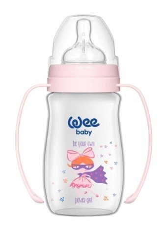 Wee Baby 136 Polipropilen Yenidoğan Yavaş Akışlı Kulplu 0-3 Ay Desenli Renkli Yuvarlak Uçlu Bebek Biberon 250 ml