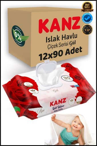 Kanz Gül 90 Yaprak 12'li Paket Islak Mendil