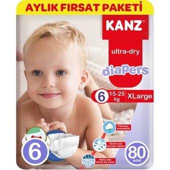 Kanz Ultra-Dry Diapers 6 Numara Cırtlı Bebek Bezi 80 Adet