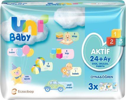 Uni Baby Aktif Oyna Öğren 52 Yaprak 3'lü Paket Islak Mendil