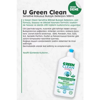 U Green Clean Kokusuz Kokulu El Bulaşık Deterjanı 500 ml