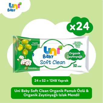 Uni Baby Soft Clean Organik Zeytinyağlı 52 Yaprak 24'lü Paket Islak Mendil