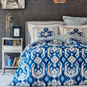 Karaca Home Pamuk Kışlık 200 x 220 cm Çiçekli Çift Kişilik Nevresim Takımı Mavi