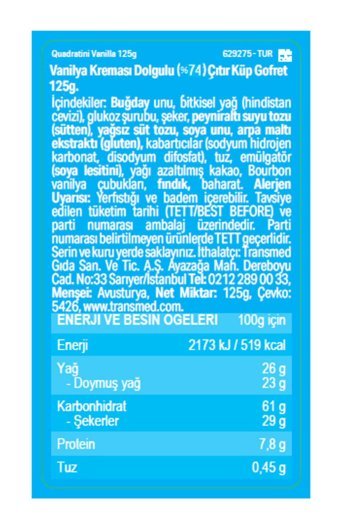 Loacker Quadratini Vanilya Dolgulu Gofret 125 gr
