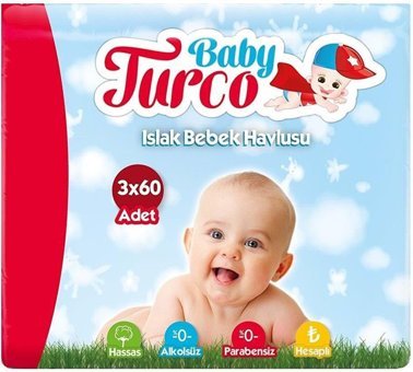 Baby Turco Alkolsüz 60 Yaprak 3'lü Paket Islak Mendil