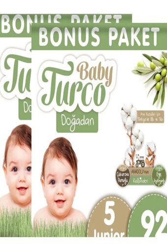 Baby Turco Doğadan 5 Numara Organik Cırtlı Bebek Bezi 2x92 Adet