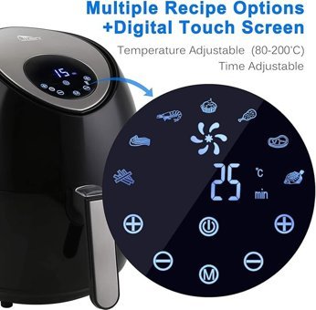 Uten Airfryer 4.5 lt Tek Hazneli Led Ekranlı Sıcak Hava Fritözü Siyah