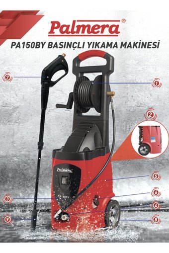 Palmera PA 150 BY 3000 W Deterjan Hazneli Tekerlekli 150 bar Elektrikli Basınçlı Yıkama Makinesi