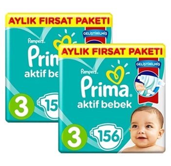 Prima Aktif Bebek 3 Numara Bantlı Bebek Bezi 2x156 Adet