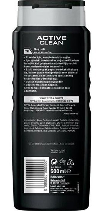 Nivea Aktif Karbonlu Duş Jeli 3x500 ml