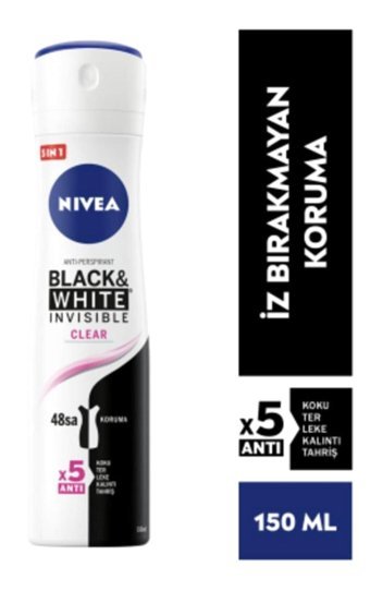Nivea Black&White Invisible Clear Sprey Kadın Deodorant 3x150 ml