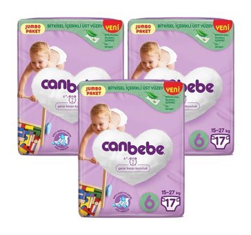 Canbebe Junior 6 Numara Cırtlı Bebek Bezi 3x17 Adet