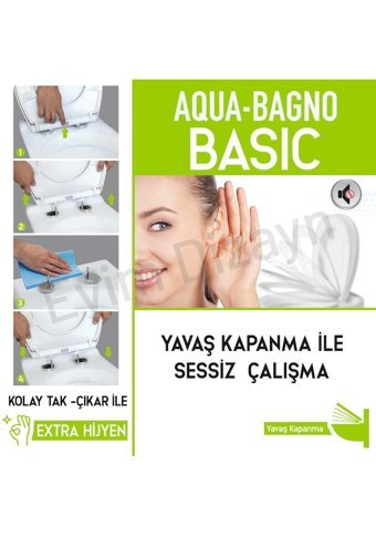 Aqua Bagno Basic Üstten Sıkmalı Yavaş Kapanan Beyaz Kare Klozet Kapağı