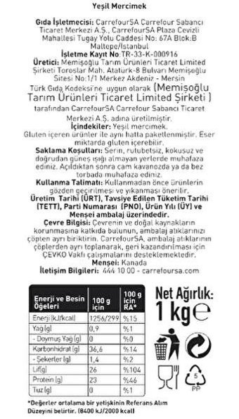 Carrefour Yeşil Mercimek 1 kg