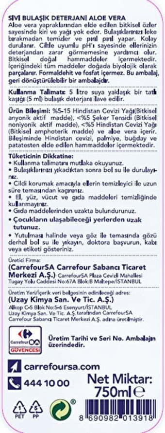 Carrefour Aloe Vera Kokulu El Bulaşık Deterjanı 750 ml